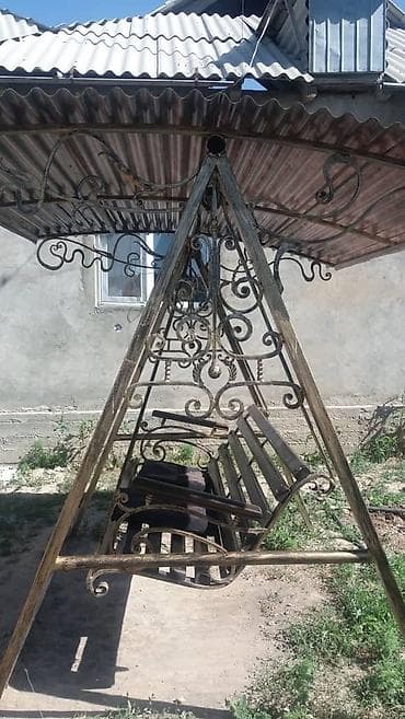 Мебель: Садовые качели Металл, Со спинкой, С крышей — 1