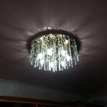 галогены: Потолочная люстра с хрустальными подвесками - Тип монтажа: накладная — 2