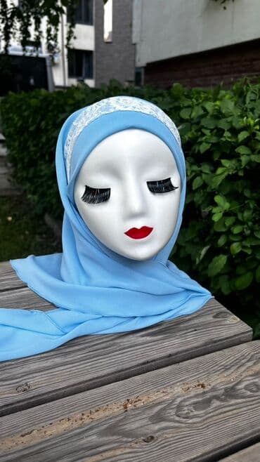 бафф купить в бишкеке: Изумрудно-зеленый хиджаб из легкой ткани. Украшен расшитой тесьмой — 21