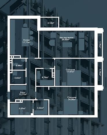 122: 3 комнаты, 122 м², Золотой квадрат 12 этаж — 1
