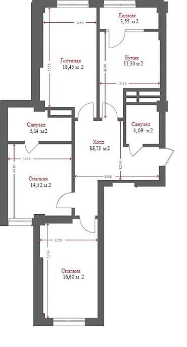 all group: 3 комнаты, 90 м², 15 этаж — 4