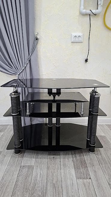 защитный экран для телевизора: Тумба и подставка для телевизора, Напольная, Стекло, Самовывоз, цвет - Черный — 2