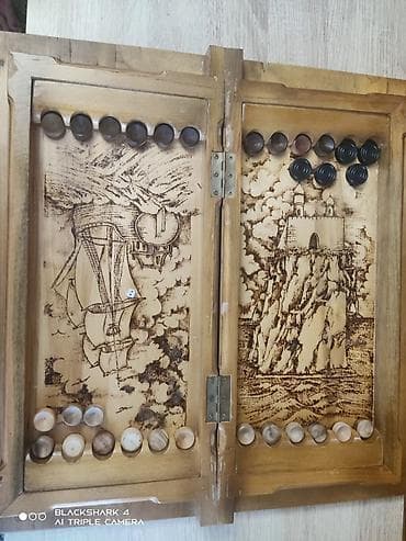Нарды: Деревянный комплект «шашки/нарды» с резьбой и пирографией. - Складная — 2