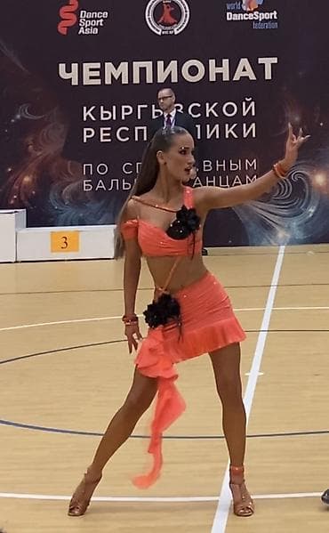 платье для бальных танцев: Бальное платье, Латина, Короткая модель, цвет - Оранжевый — 5