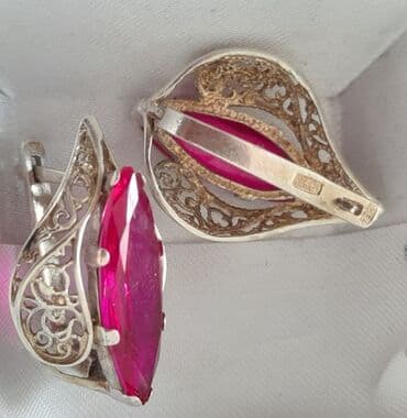 прокат мужских костюмов [возьми на прокат] бишкек фото: Советские серебрянные серьги с рубином — 4