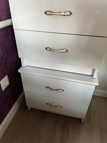 бу спальный: Спальный гарнитур, Б/у, Двуспальная кровать, Шкаф, Комод, Кыргызстан, МДФ, цвет - Белый — 3