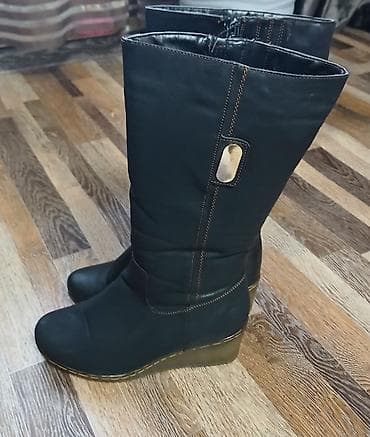 Сапоги: Женские высокие сапоги на скрытой танкетке. - Цвет: чёрный - Голенище — 2