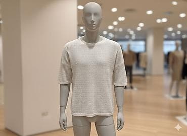 Платья: Белая вязаная футболка/свитер с полуприлегающим силуэтом и рукавом до — 2