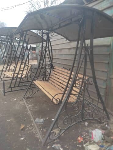 скамейка фото: Садовые качели Металл, Со спинкой, С крышей — 20