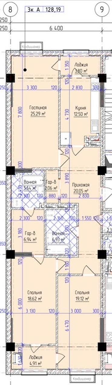 3 комнатная каартира: 3 комнаты, 128 м², Элитка, 2 этаж, Готовая ПСО (под самоотделку) — 2