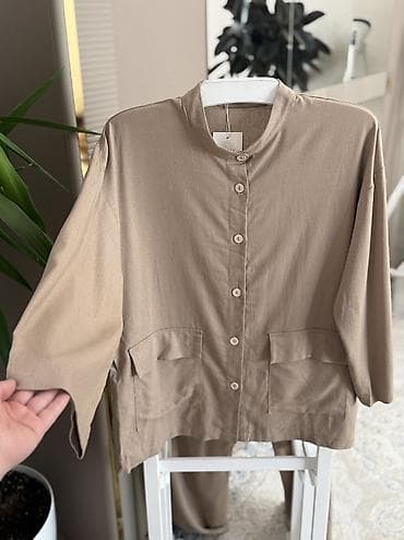 pull beer: Брючный костюм, Прямые, Туника, Made in KG, Лен, Осень-весна — 1