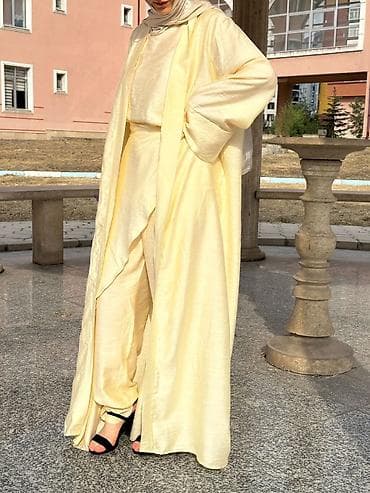 крос: Женский комплект абайка кофта штаны и белдемчи - Свободный крой — 2