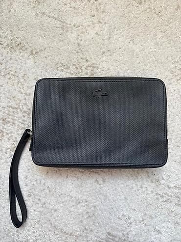 Мужской клатч Lacoste, цвет черный. - Материал: фактурная экокожа/ПВХ