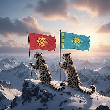 презентер: Постер/картина «Снежные барсы и флаги Центральной Азии» - Сюжет — 1