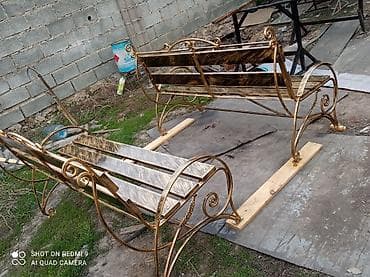 Детская мебель: Скамейка Металл, Со спинкой, Без крыши — 2