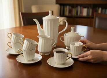 чайные сервиз: Набор посуды и лабораторной утвари. 1) Чайный сервиз из тонкого — 7