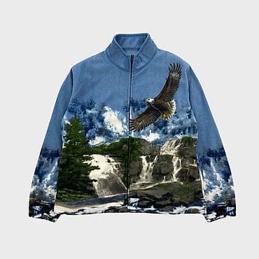 флисовые кофты: Б/У,Куртка флисовая Vintage Eagle Sherpa, теплая, с принтом Nature — 1