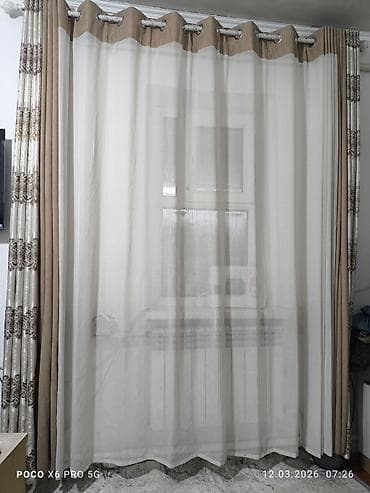 Жумшак эмерек үчүн каптамалар: Шторалар комплекти, Жаккард, Комплектте тюлу бар, Даяр буюм, Колдонулган, Уктоочу бөлмө үчүн — 4