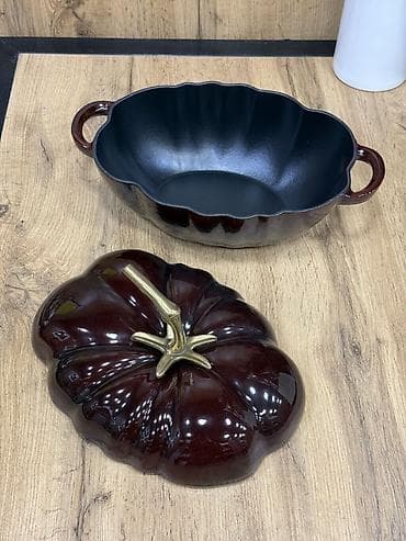 Кухонные принадлежности: Кастрюля-жаровня в форме тыквы с крышкой - Материал: чугун с — 1