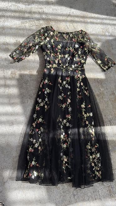 осений бал: Платье из черного фатина с вышивкой - Материал: тонкая прозрачная — 1