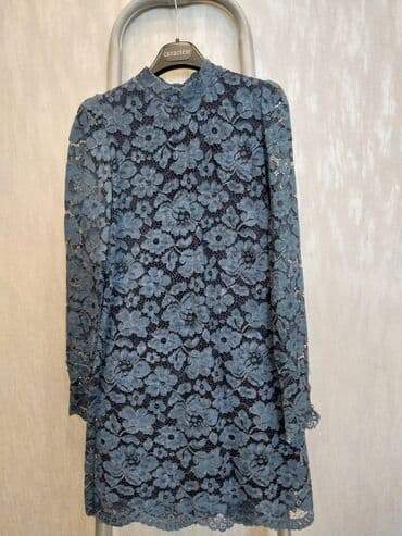 бархатное платье с открытыми плечами: Вечернее платье, А-силуэт, Короткая модель, С рукавами, Открытая спина, S — 4