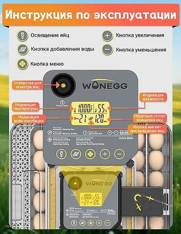 Оборудование для производства: Инкубатор для яиц WONEGG на 48 яиц - Вместимость: до 48 — 8