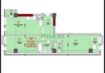 2 комнаты, 79 м², Элитка, 11 этаж, ПСО (под самоотделку) — 7