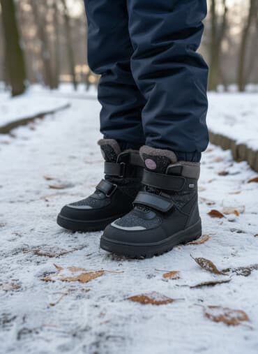 обувь рабочий: Зимние детские ботинки, цвет черный. - Теплая меховая подкладка по — 5