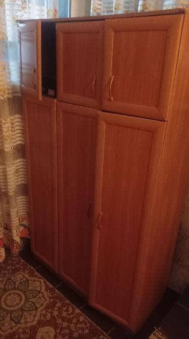 шкаф с комодом: Шкаф для хранения из ЛДСП под дерево (тёплый оттенок вишни/бук) — 3