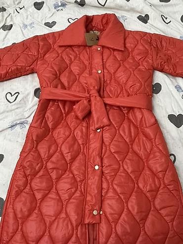 Айымдардын кийими: Стеганое женское пальто/куртка с поясом - Цвет: ярко-оранжевый (по — 1