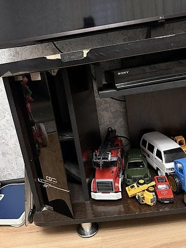 Телевизорга тумба жана таянычтар: Телевизордун шкаф жана стенди, Полго орнотулма, ЛДСП, түсү - Кара — 2