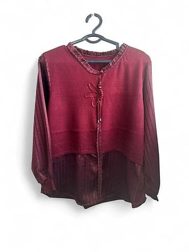 баш кийим: Женская блузка-кардиган с застёжкой на пуговицы спереди. - Свободный — 1