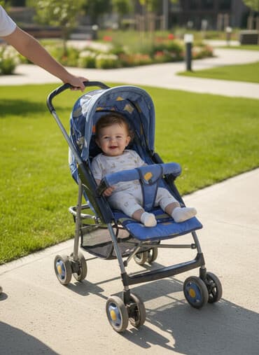 коляски с перекидной ручкой прогулочные: Коляска, цвет - Голубой, Б/у — 1