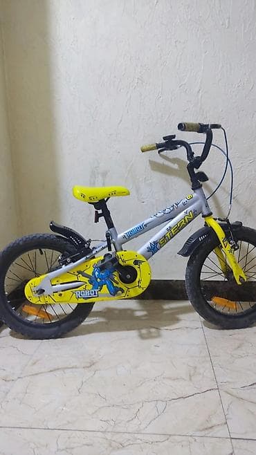 Толокары: Яркий детский велосипед Stern Robot 16" в серебристо-желтой расцветке — 1