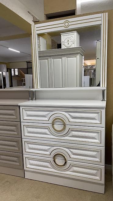 Уктоочу бөлмө гарнитуру, Жаңы, Эки ярустуу керебет, Шкаф, Комод, МДФ, Акысыз жеткирүү, түсү - Ак