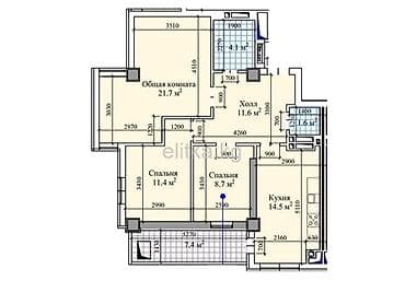 prime park: 3 комнаты, 80 м², Элитка, 8 этаж, Готовая ПСО (под самоотделку) — 2