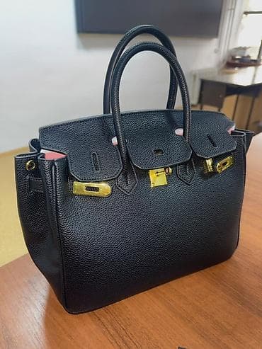 Сумки: Сумка-тоут в классическом стиле Birkin, черная, зернистая кожа. - — 1
