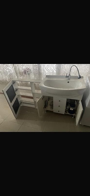 тумбочка под телек: Тумба для ванны, С раковиной, Самовывоз, цвет - Белый — 3