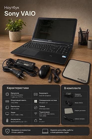 Ноутбук Sony VAIO Характеристики: - Процессор: Intel Pentium B950, 2