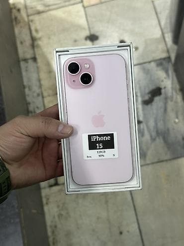 Техника жана электроника: IPhone 15, Колдонулган, 128 ГБ, Күлгүн, Куту, 90 % — 1
