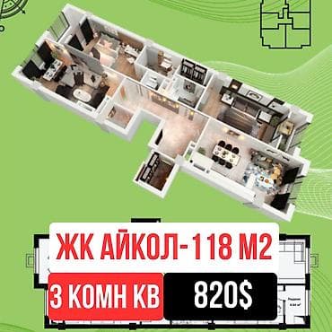 Батирлер: 3 бөлмө, 118 м², Элитка, 5 кабат, Даяр ПСО (өзү оңдоп түзөтүп бүтүү үчүн) — 3