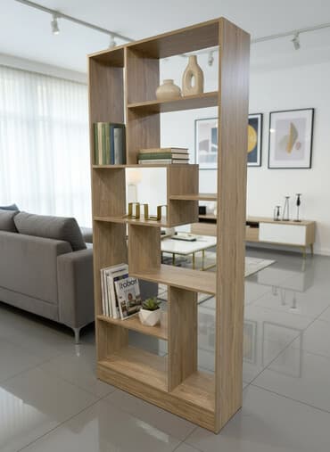 книжные шкафы и полки: Открытый стеллаж-перегородка из ЛДСП под натуральное дерево. - — 1