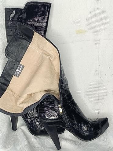 сапоги на каблуках: ТРЕНДОВЫЕ!!!!!НАТУРАЛЬНАЯ ЛАКОВАЯ КОЖА,Высокие женские сапоги на — 4