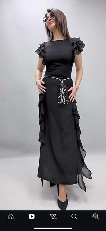 Пляж үчүн кийимдер: Кече көйнөгү, Коктейл, Узун модель, Шифон, Жеңдери менен, L — 4