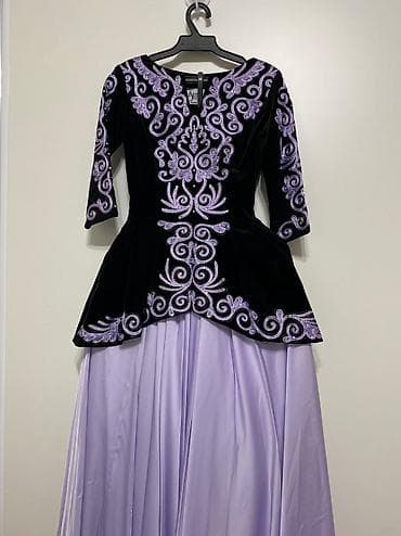 велюр платья: Вечернее платье, Пышное, Длинная модель, Велюр, С рукавами, XS — 2