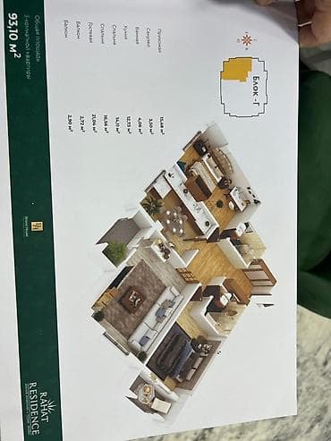 рахат резиденс: 3 комнаты, 93 м², 9 этаж — 1