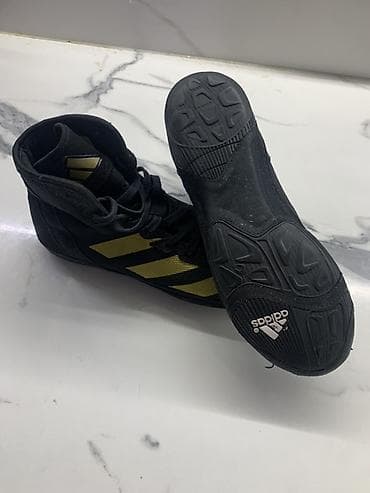 Мужская обувь: Борцовки Adidas Adizero черные с золотыми полосами. - Высокий силуэт — 6