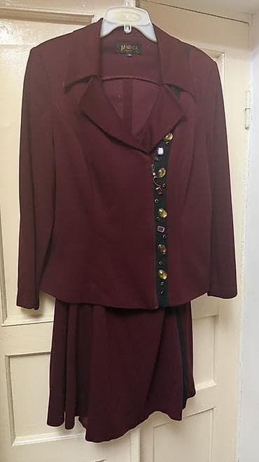 костюм для женщин: Бордовый женский костюм-двойка: жакет + юбка - Цвет: глубокий — 5
