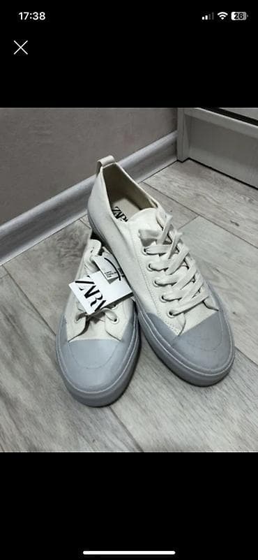 кеды зара: Кеды ZARA, низкие, шнуровка. - Цвет: бежево‑молочный верх — 1