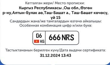 продаю авто номер: Именной госномер с особой комбинацией: 666 NRS (регион 06 KG — 1